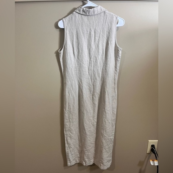 Vintage GEOFFREY BEENE SPORT Beige 100% Linen Collared Maxi Shirt Dress Size 4 - Picture 8 of 8